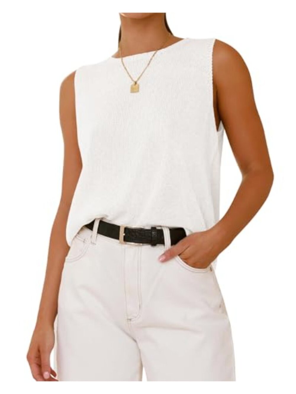 Sleeveless Ribbed Knit Sweater Vest Tank Top for Women Loose Fit